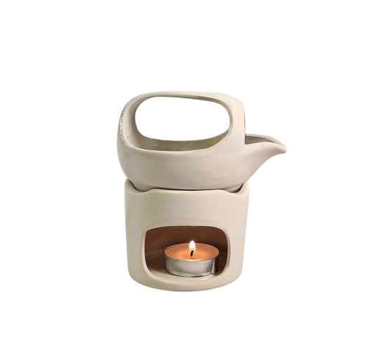 Off white oil burner with tealight candle holder made by Geko Products for aromatherapy