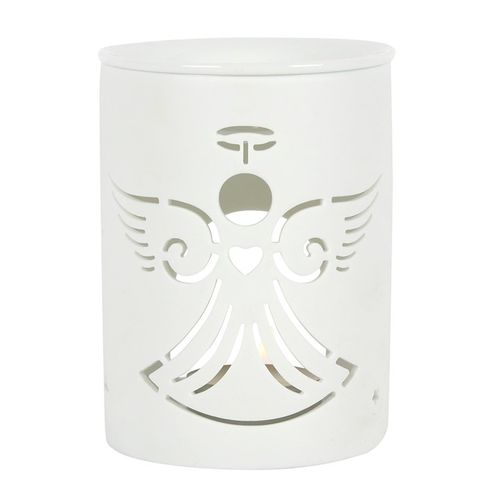 White Ceramic Oil Burner for Reiki with Angel Design for Aromatherapy and Relaxation