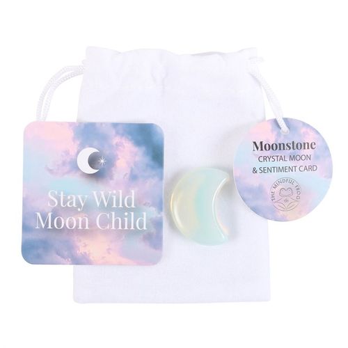 Stay Wild Opalite Crystal Moon set in a bag with sentiment card from Kimchi Toki