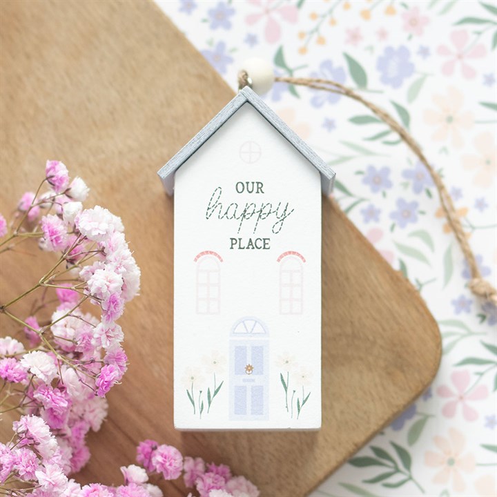 Our Happy Place decor hanging house decoration with floral details and soft pastel colours