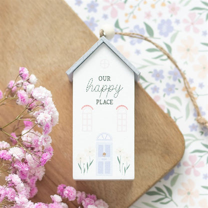 Our Happy Place decor hanging house decoration with floral details and soft pastel colours