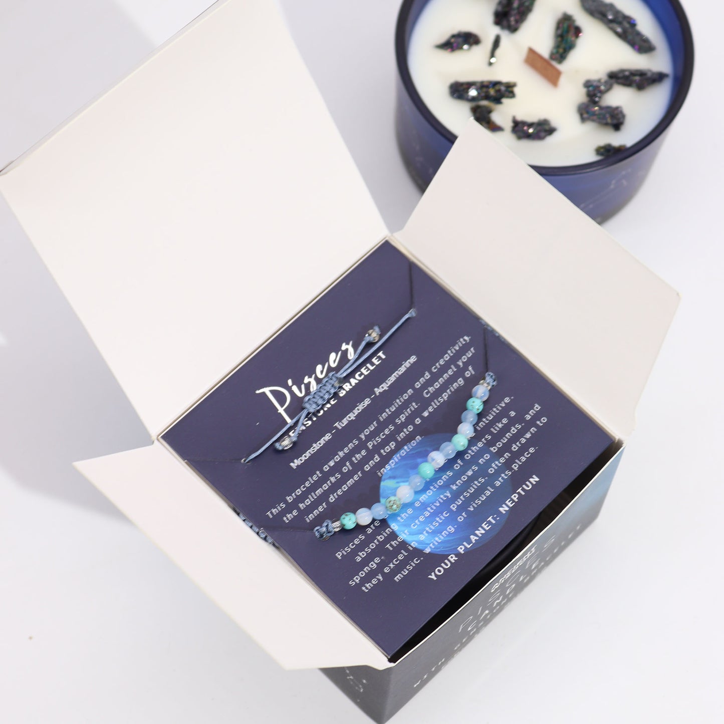 Pisces bracelet in a gift box for Zodiac Crystal Candle with Gemstone Bracelet