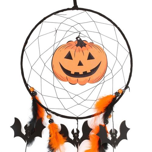 Pumpkin Halloween Dreamcatcher with a spooky pumpkin and bat decorations for festive home decor