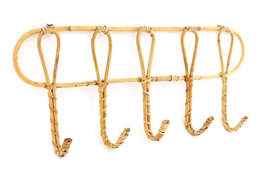Geko Products natural rattan wall hooks with five curved hanging hooks on white background