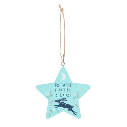 Reach for the Stars decoration featuring a blue star with a hare design, perfect for hanging decor