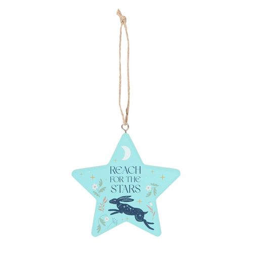 Reach for the Stars decoration featuring a blue star with a hare design, perfect for hanging decor