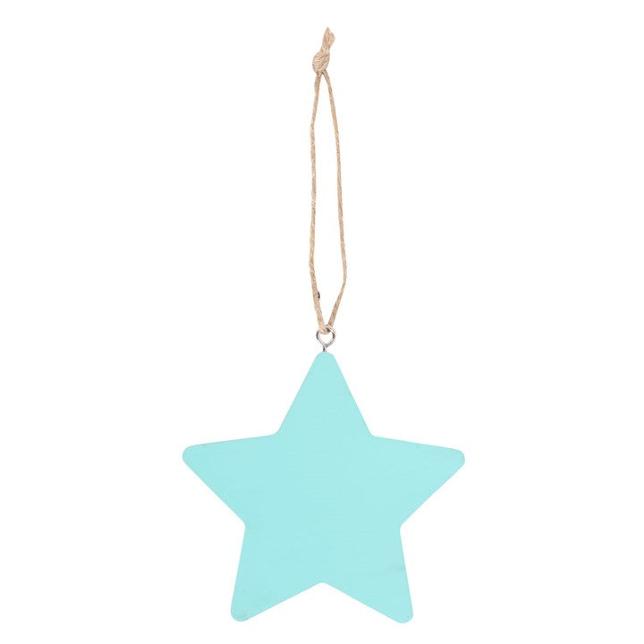 Reach for the Stars decoration in light blue featuring a star shape and twine for hanging