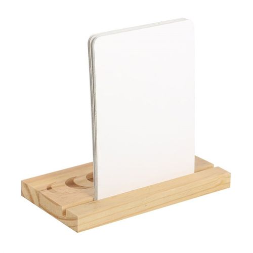 Minimalist Reiki affirmation cards displayed in a wooden holder for daily inspiration and positivity
