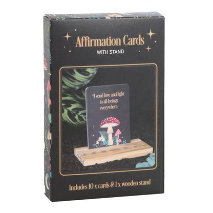 Reiki affirmation cards set with a wooden stand and ten inspirational cards for positive energy