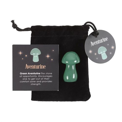 Reiki Aventurine mushroom crystal with pouch and information card from Kimchi Toki