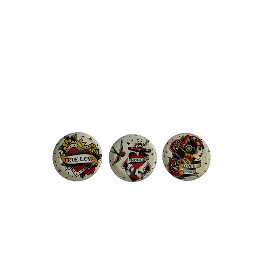 Geko Products retro tattoo coasters set featuring vintage style heart and woman designs