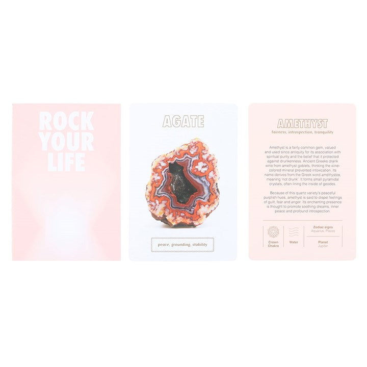 Rock Your Life cards featuring Agate and Amethyst for grounding and clarity in tarot readings