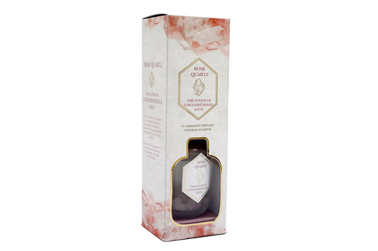 Geko Products Rose Quartz Diffuser 100ml in pink and white packaging with crystal design