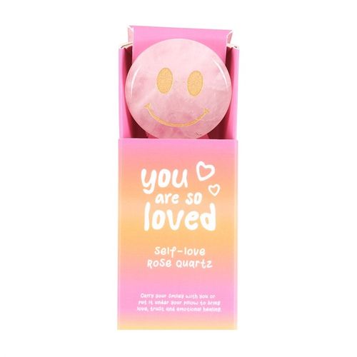 You Are Loved Rose Quartz Happy Crystal in pink packaging promoting self-love and positive energy