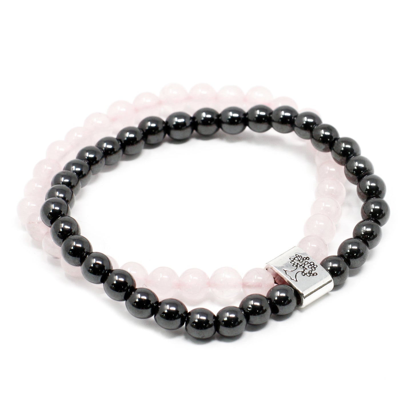 Rose Quartz Magnetic Bracelet with smooth pink and black beads for healing and spiritual benefits
