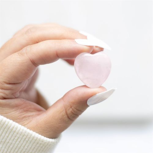 I Love You Rose Quartz Crystal Heart for love crystals for healing in a bag by Kimchi Toki