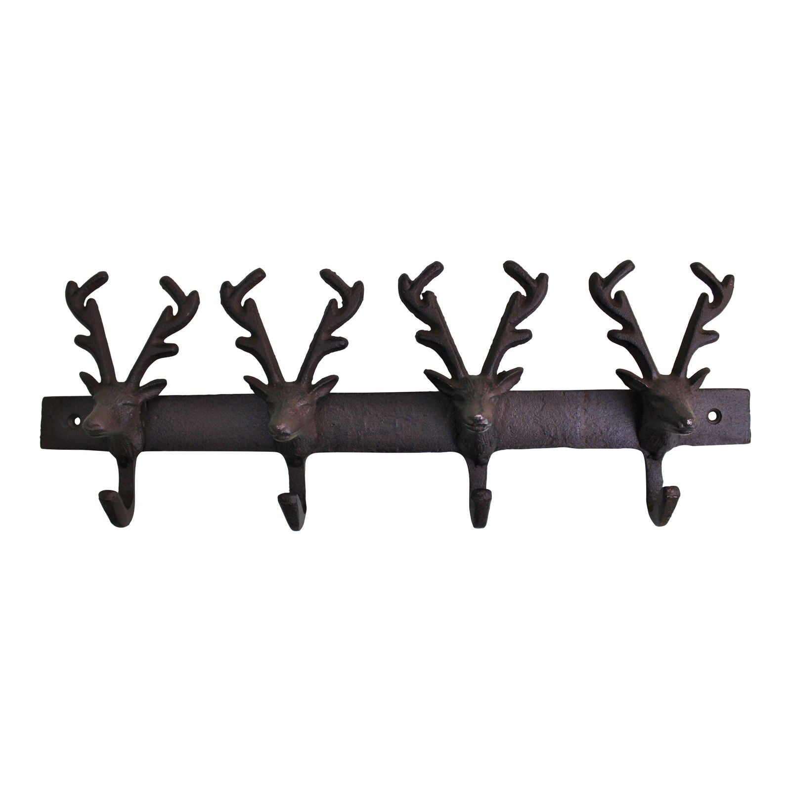 Geko Products rustic reindeer wall hooks with four detailed reindeer heads and mounting holes