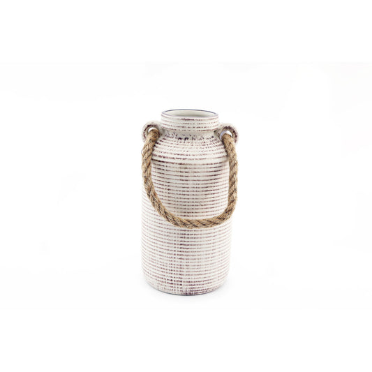 Geko Products rustic stone flower vase with textured finish and rope handle for farmhouse decor