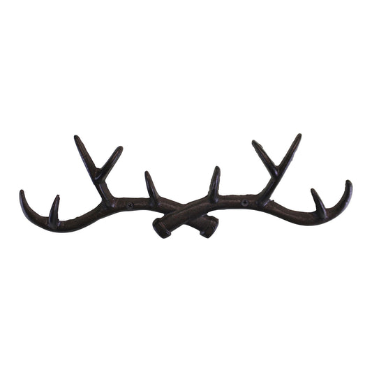 Geko Products rustic wall hooks antler design in dark brown metal for home organization