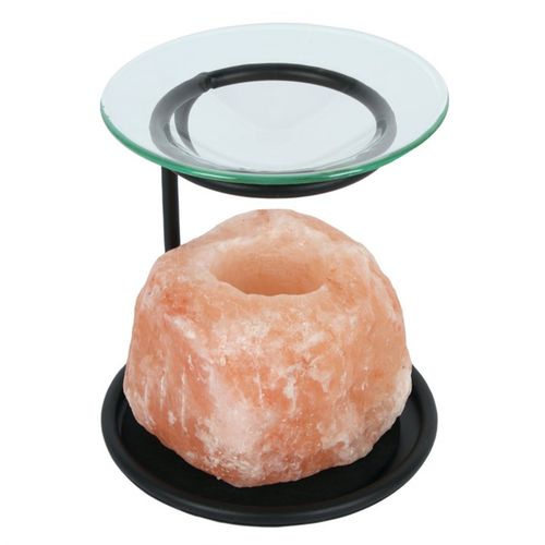 Salt Lamp Oil Burner with a pink Himalayan salt base and a glass dish for essential oils