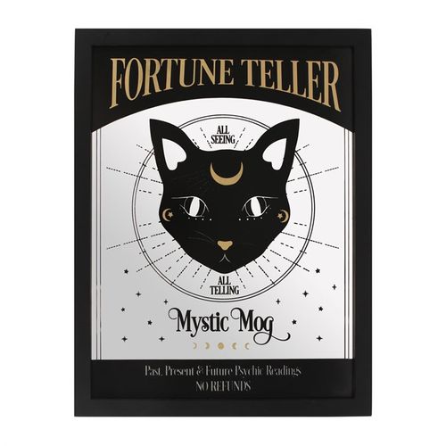 Mystic mog mirrored wall hanging featuring a black cat and fortune teller design for spiritual decor