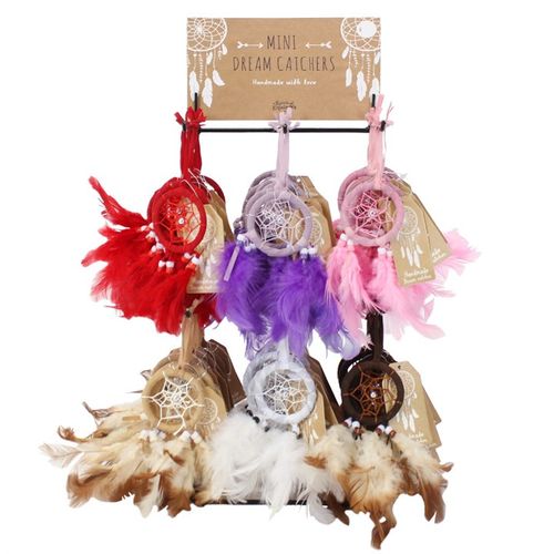 Set of 60x Dreamcatchers on Display Stand in various colors for spiritual decor