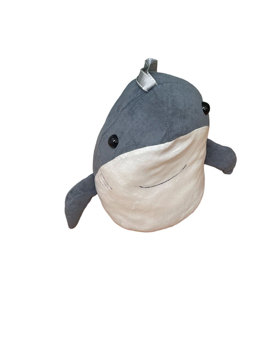 Geko Products shark door stop plush in gray and white soft fabric with black eyes
