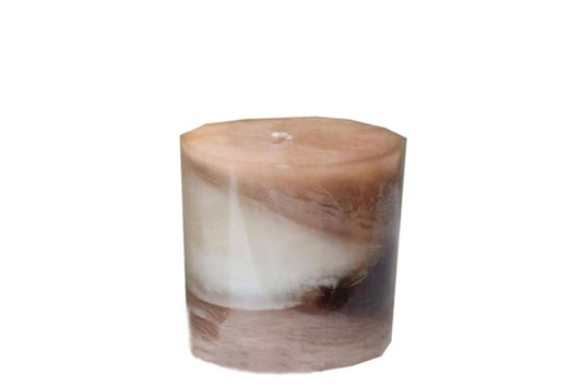 Geko Products Vanilla Swirl Ombre Candle with layered beige and brown tones in a round shape