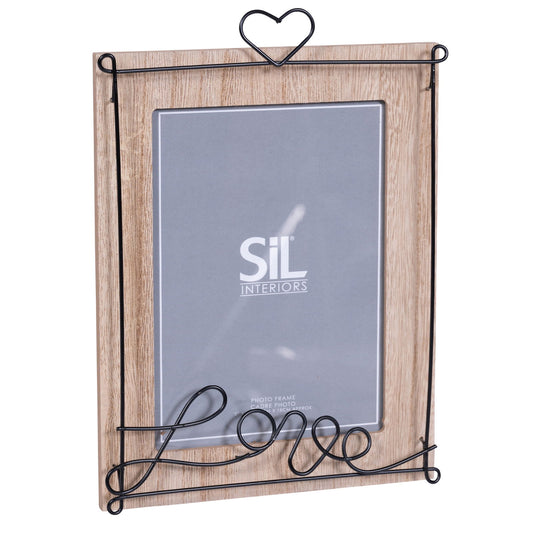 Geko Products wooden love photo frame with heart-shaped wire decor and natural wood finish