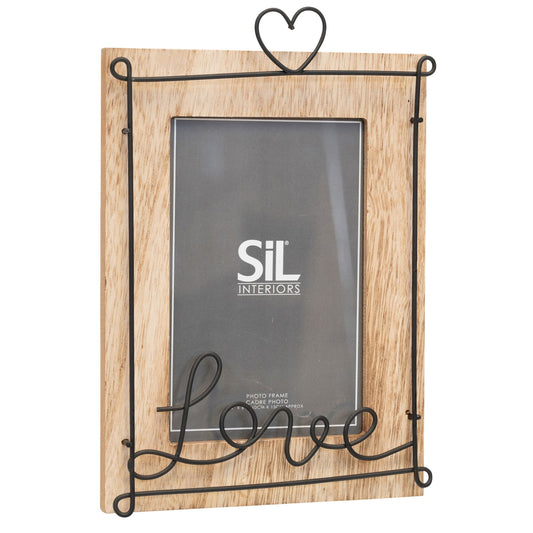 Geko Products wooden photo frame 4x6 with heart and love wire design on natural wood finish