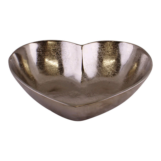 Geko Products silver heart decorative bowl with a shiny hammered metal finish