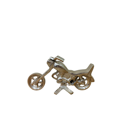Silver motorcycle ornament by Geko Products with detailed design and stand display