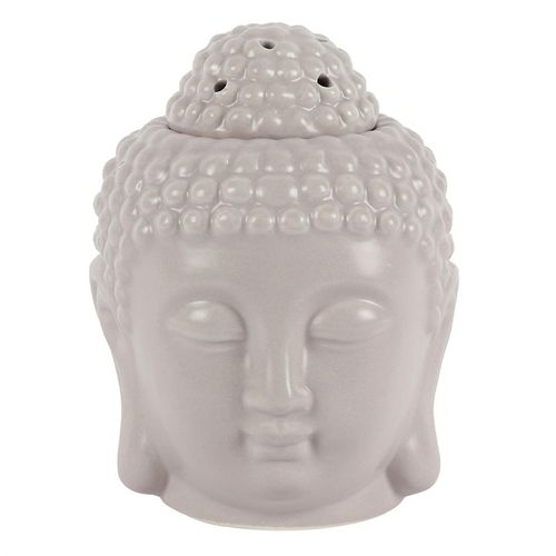 Small grey oil burner shaped like a Buddha head for aromatherapy and home decor