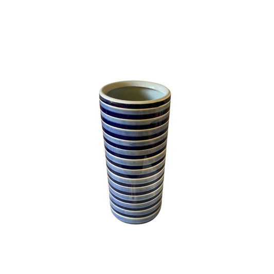 Geko Products blue and white striped umbrella stand with cylindrical shape for home decor