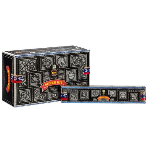 Set of 12 Packets of Super Hit incense by Satya for a calming and fragrant atmosphere