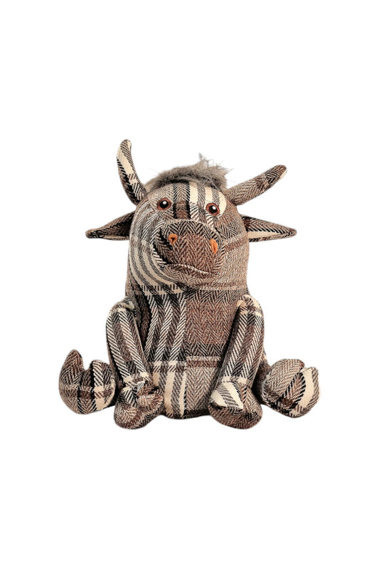 Geko Products tartan bull doorstop with checkered fabric and soft plush design