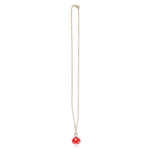 Toadstool necklace spiritual gift featuring a red mushroom pendant on a gold tone chain