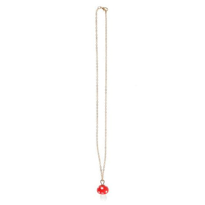 Toadstool necklace spiritual gift featuring a red mushroom pendant on a gold tone chain