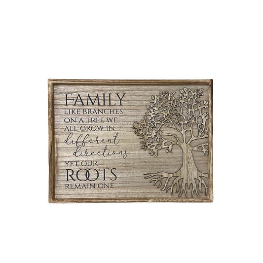 Geko Products Tree of Life Wooden Plaque with family quote and carved tree design in rustic wood frame