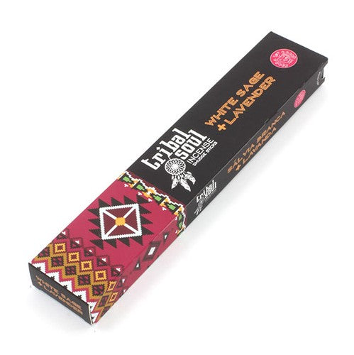 Tribal Soul white sage lavender incense sticks in decorative packaging for relaxation and cleansing