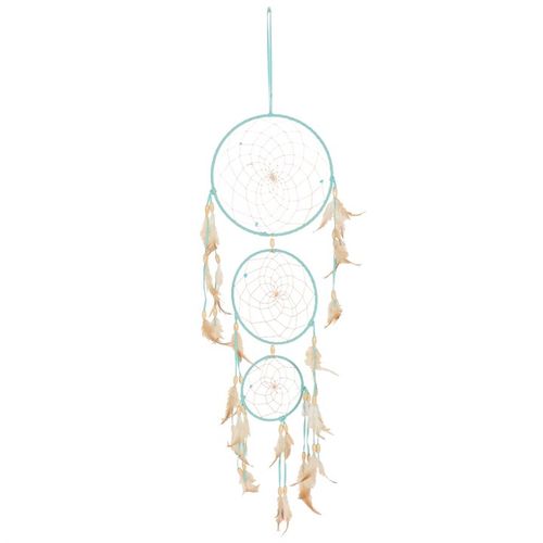 Light Blue Triple Dreamcatcher Decor with Feathers, Perfect for Bohemian Home Aesthetics