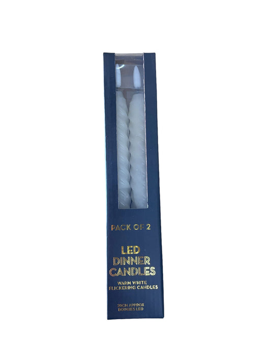 Geko Products Twist LED candles set with two white twist design flameless dinner candles in navy blue packaging
