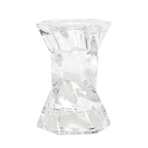 Elegant twisted glass candle holder for home decor with a unique sculptural design