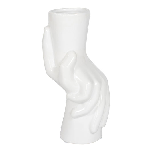 Geko Products unique ceramic hand vase in glossy white finish for modern home decor