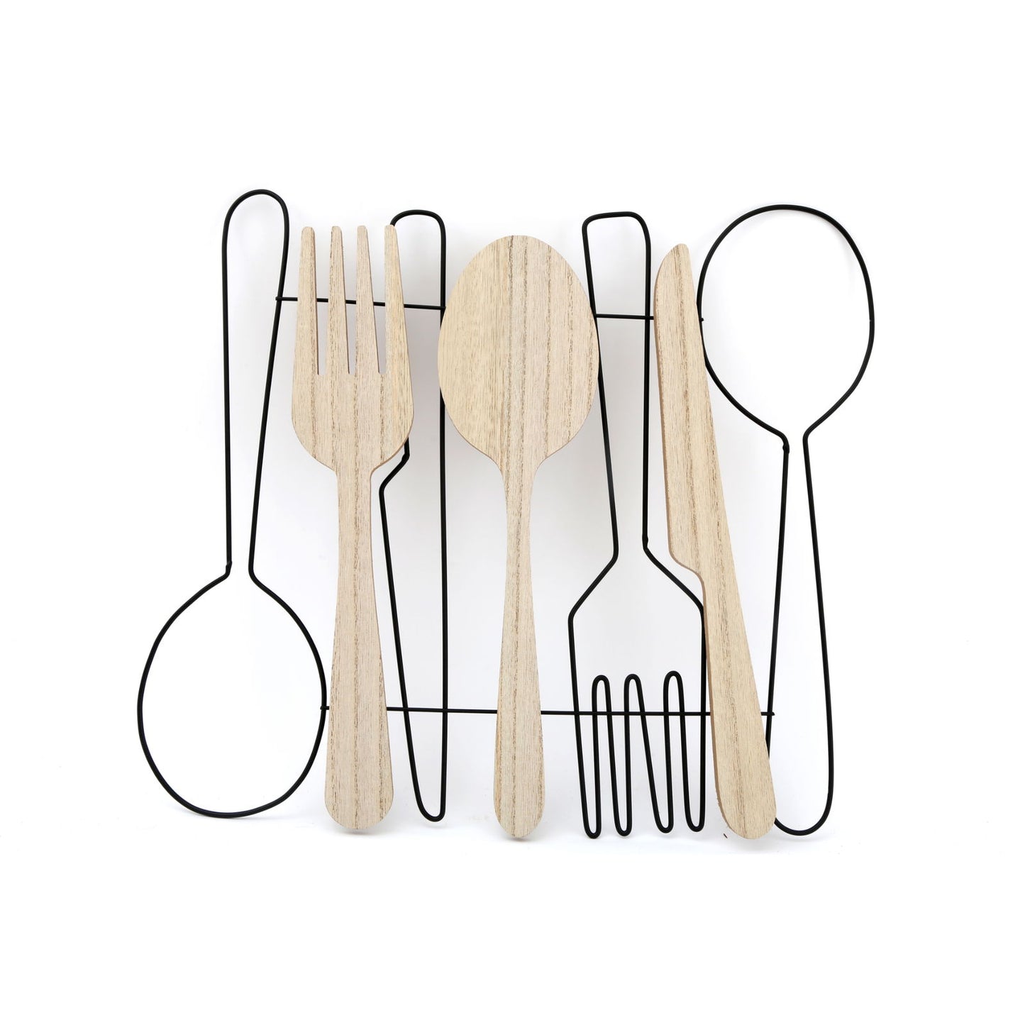 Geko Products unique cutlery wall art with wooden and metal fork spoon and knife design