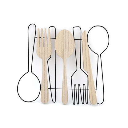 Geko Products unique cutlery wall art with wooden and metal fork spoon and knife design