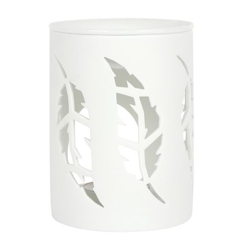 Unique oil burner for home decor featuring a white feather cut out design