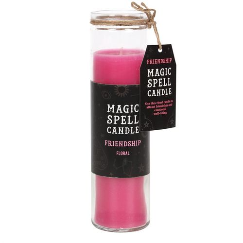 Floral Friendship Candle in a glass jar with a pink pillar, perfect for attracting friendship and positive energy
