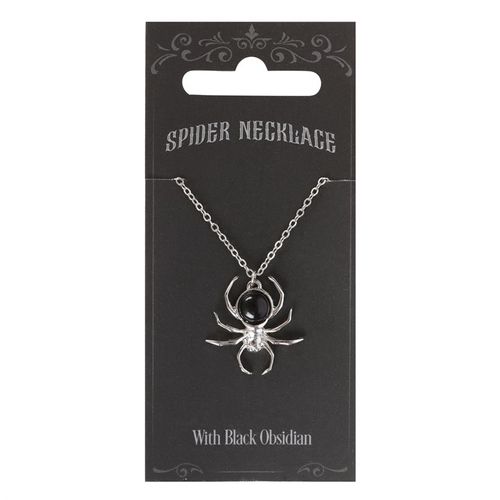 Unique black spider necklace featuring a silver spider design with a black obsidian gemstone, perfect for adding a mystical touch