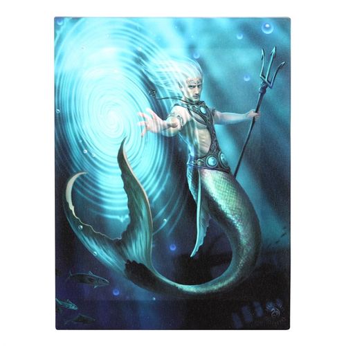 19x25cm Water element wizard canvas featuring a mystical mermaid with a trident, set against a swirling water background